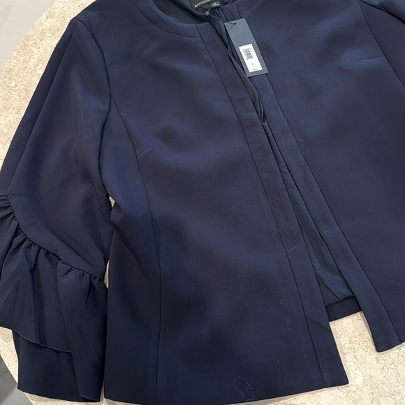 NWT 🏷️ Banana Republic Women’s 3/4 Ruffle Sleeve Navy Blue Blazer size 12 - Picture 4 of 13